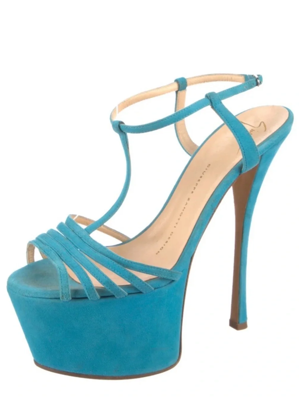 Giuseppe Zanotti Turquoise Suede Platform T-Strap Sandals